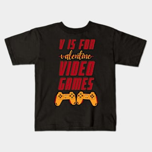 V Is For Video Games Funny Valentines Day Gift For Gamer Boy Men Women Kids T-Shirt